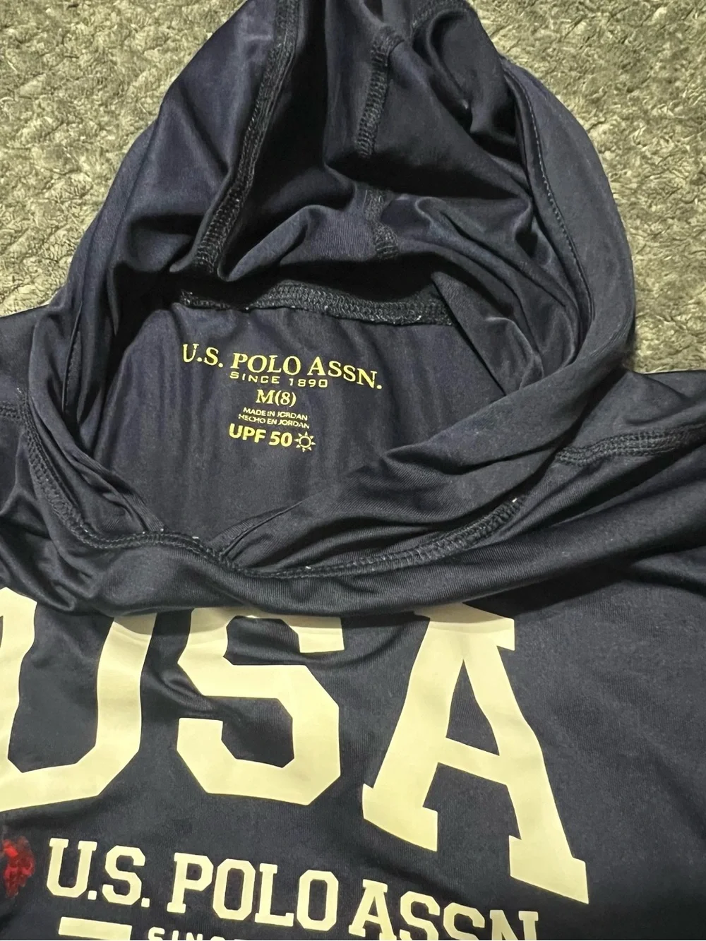 U.S. Polo Assn. Kids Navy Blue USA Hooded Swim Rashguard - Picture 2 of 2